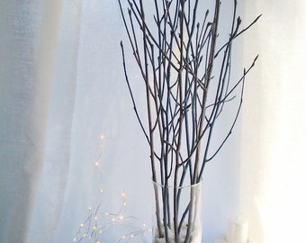 Tree branches dark dusty blue grey painted natural rowan tree twigs vase filler contemporary interior decorating mantel entryway table decor