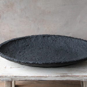 Handmade Paper Mache Tray: Black Oval Plate, Wabi Sabi Centerpiece