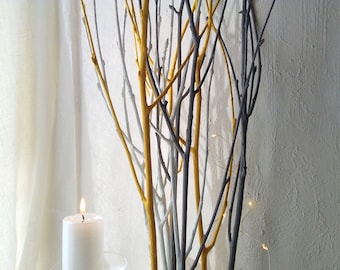 Tree branches white yellow grey painted decorative natural rowan/ mountain ash twigs for vase set of 10 wood sticks minimalist mantel decor