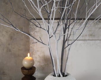 White & Grey Painted Tree Branches: Modern Minimalist Decor, Set of 7