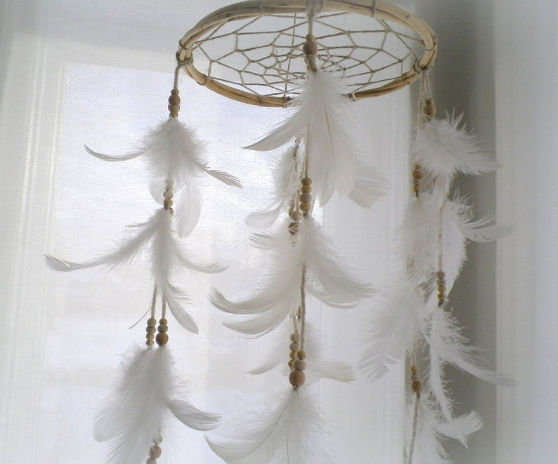 Baby Mobile Dream Catcher White Dreamcatcher Mobile Feather Etsy