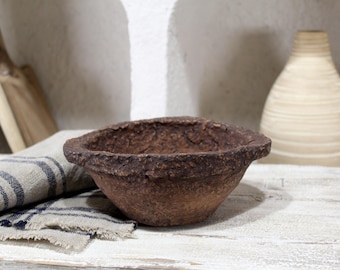 Handmade Paper Mache Bowl: Small Terracotta Color Wabi Sabi Vessel