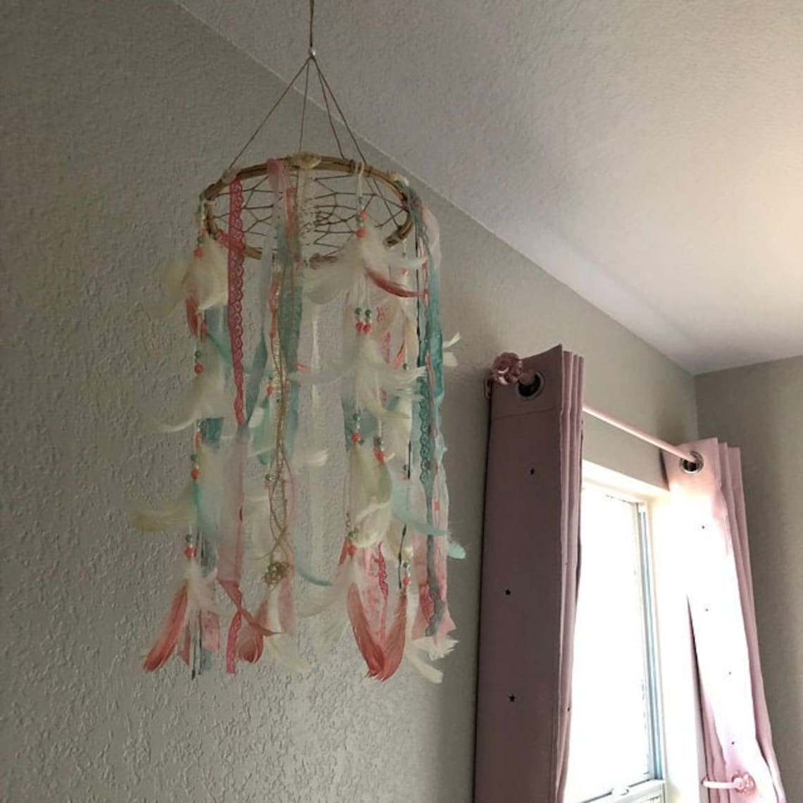 Baby Girl Mobile Dream Catcher Mobile Ivory Coral Mint Mobile Etsy