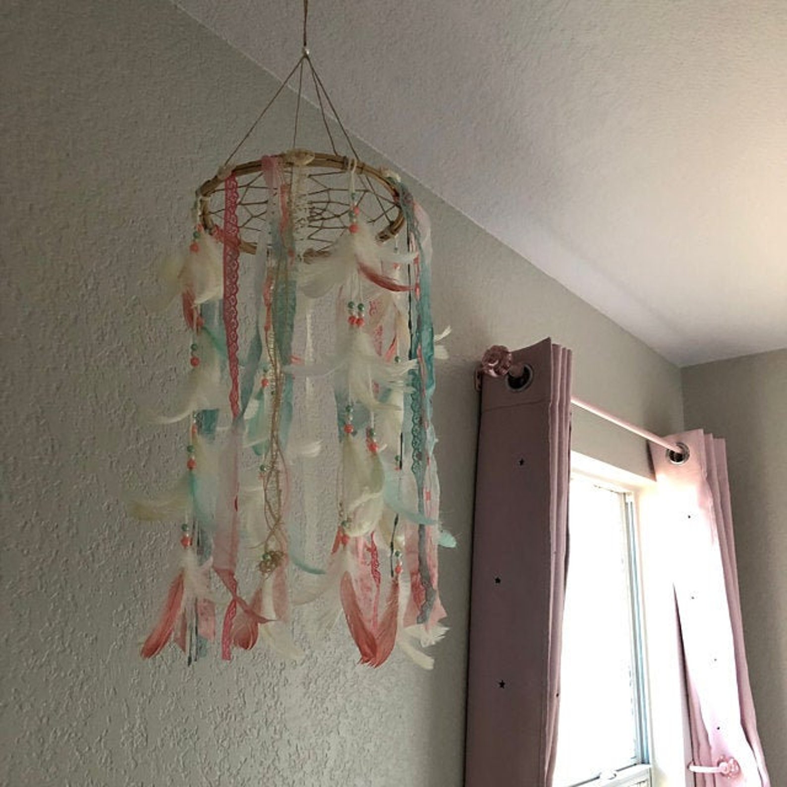 Baby Girl Mobile Dream Catcher Mobile Ivory Coral Mint Mobile Etsy