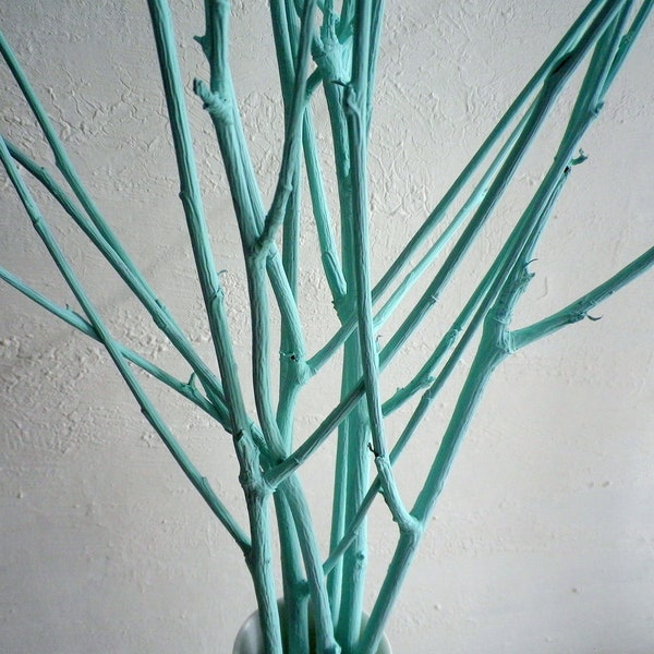 Light mint colored tree branches bundle of 7 painted wooden twigs for vase party decor table centerpiece modern minimalist home decor idea