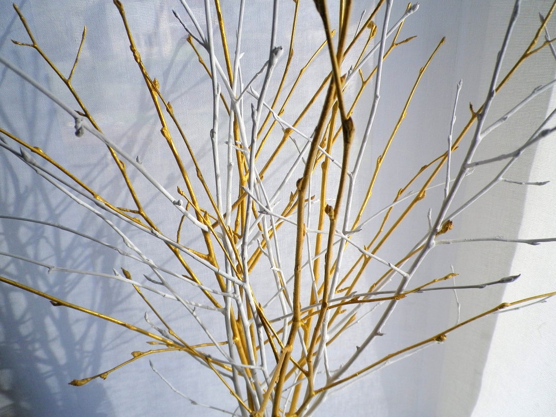 White Gold Tree Branches Wedding Centerpiece Set of 12 Birch Twigs