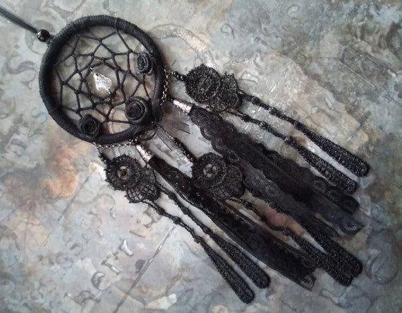 Mini Black Dream Catcher: Victorian Gothic Car Charm, Vegan Gift