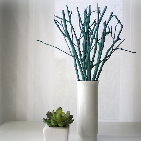 Branches d'arbres pour vase, bâtons turquoise turquoise, centre de table simple et minimaliste moderne, décoration de bureau à domicile, composition florale