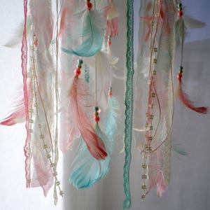 Baby girl mobile dream catcher mobile ivory coral mint mobile boho nursery dreamcatcher mobile, crib mobile, feather mobile baby shower gift image 3