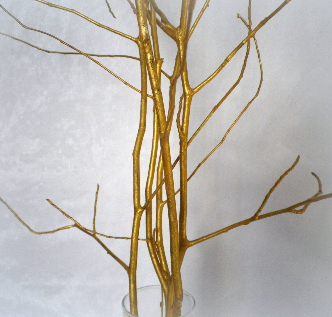 Gold Branches Set of 5 Painted Natural 28 Wood Branches Etsy UK