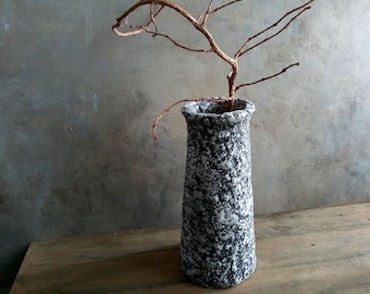 Paper mache vase grey natural stone inspired textured decorative handmade vessel for dry flowers wabi sabi style rustic primitive home decor