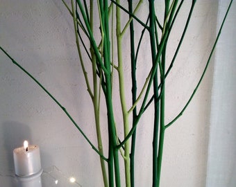 Rami di albero di sorbo dipinti nei toni del verde decorativo set di ramoscelli di legno di frassino di montagna naturale per vaso moderno e minimalista arredamento per la casa nei boschi