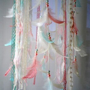 Baby girl mobile dream catcher mobile ivory coral mint mobile boho nursery dreamcatcher mobile, crib mobile, feather mobile baby shower gift image 5