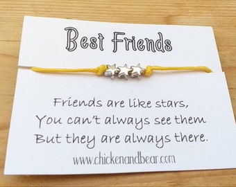 Wish Bracelet, Friendship Bracelet, Best Friend Gift, Friend Charm Bracelet, Gift for a Friend, Friends are like stars, Star Bracelet