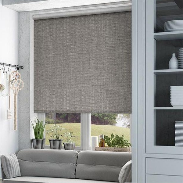 Tweed style total blackout shading natural textured custom made window (TWEED BO) roller blinds available in 6 colors  for all sizes