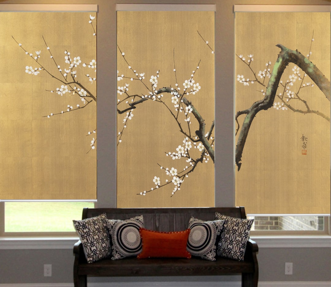 Cherry Blossom, Three Panel Folding Screen, 20th Century Japanese