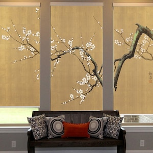 Cherry blossom, three panel folding screen, 20th century Japanese art custom made printed (JP273) roller blind or panel blind system.