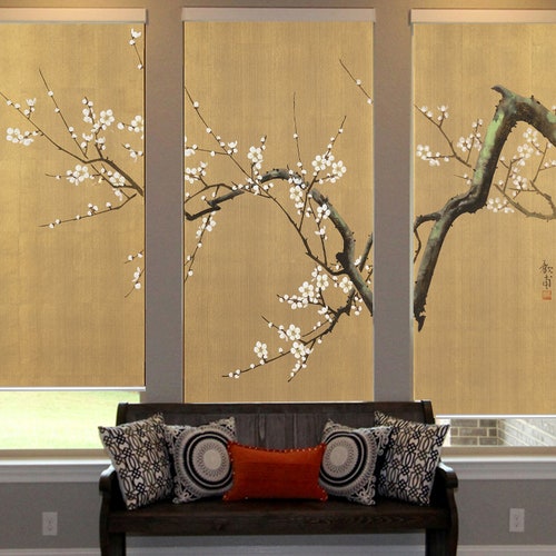 Cherry Blossom, Three Panel Folding Screen, 20th Century Japanese