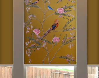 Vintage chinoiserie art work custom made printed (ETHN17)) window or french door roller blind regular or blackout shade, chain or cordles