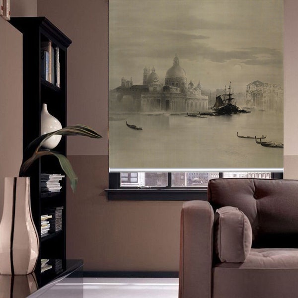 Vista de Veneza com igreja de Santa Maria della Salute arte impressa janela personalizada (CP142) persiana regular ou blackout
