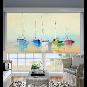 Sailing boats watercolored fine art printed custom made window (MAR45) roller blind regular or blackout shading
