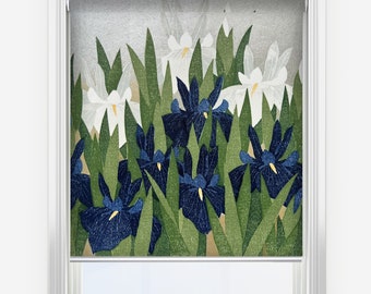 Flores de iris japonés moderno Woodblock arte personalizado ventana impresa (JPN64) persiana enrollable regular o apagón cadena de sombra o inalámbrico