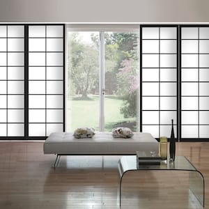 Printed black and white sliding panel system (4-piece incl hardware), japanese like panels, window decor or room dividor custom made panels