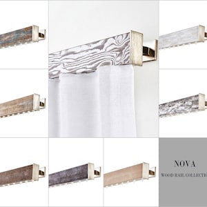 NOVA curtain wooden pole with inox slightly satinized trimming and brackets window curtain rod decorative rail in 8 modern colors