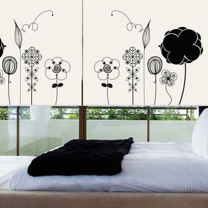Black and white, modern floral pattern printed custom made window (BW35) roller blind, all window sizes, regular or opaque shade