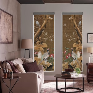 Spring japanese scenery floral and animal nature custom made printed bay window (JAP73) roller blind, french door, regular or blackout shade
