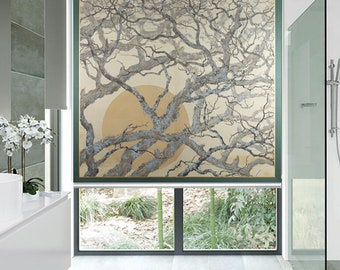 Full Moon View through a Plum Orchard custom made printed (FL70) window roller blind regular or blackout shade for all sizes