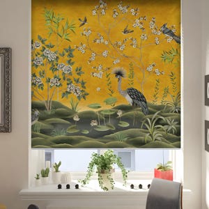 Ηeron in a pond with water lilies oil painting custom made printed window (ART38)roller blind regular or blackout shade, chain or cordless.