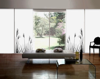 Modern Natural floral art printed Panel sliding system (4-pieces incl. hardware) room divider custom made panels (PN26) opaque or blackout