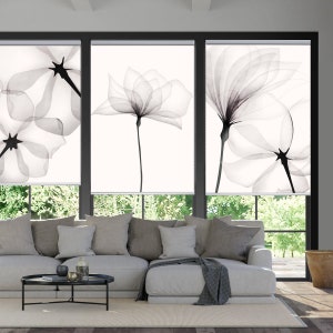 Modern floral in black and white tones minimal art with custom made printed (BW87)  roller blind regular of blackout shade or panel blind