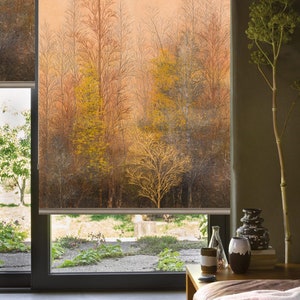 Late autumn colors vintage forest art custom made printed window (VNT306) roller shade regular or blackout, chain or cordless operated