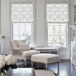 Damask classic patterned design in 3 colors of gray custom made printed (DM01) window roller blind regular or blackout shade.