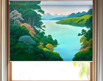 Paradise landscape  print custom made window (FL-75) roller blind, regular or blackout shade.