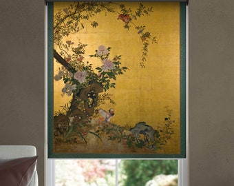Pomegranate tree and chrysanthemus floral chinoiserie art custom made printed window (JPN55) roller blind regular or blackout