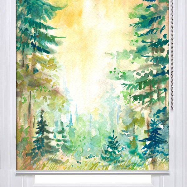 Watercolored forest scenery custom made printed window (VNT30) roller blind