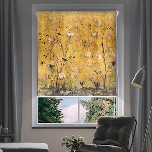 Antique Asian fresco floral art custom made printed (FL-310) window roller blind, opaque or blackout shade, chain or chainless