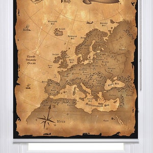 Photo de carte européenne vintage en 2 tailles pour fenêtre imprimée sur mesure (VIN08), store enrouleur, opaque ou occultant