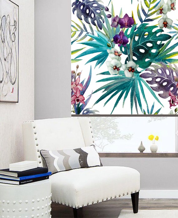 Tropical Watercolored Floral Art Image in Shades of Blue - Etsy