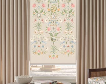 Floral motif Renaissance art custom made printed window (VNT17) roller blind regular or blackout shade, chain or cordless .