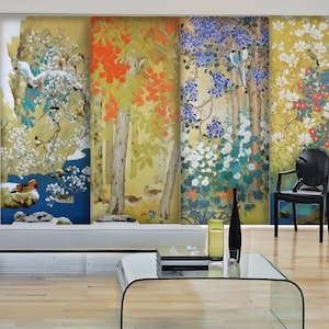 Birds and Flowers of Four Seasons 02: Summer -  custom made (PN-13) printed panel sliding room divider or window shading printed panels.