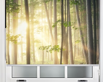 Sunbeams hitting the forest natural image printed custom made window (NAT16) roller blind, regular or blackout shade,  chain or cordless