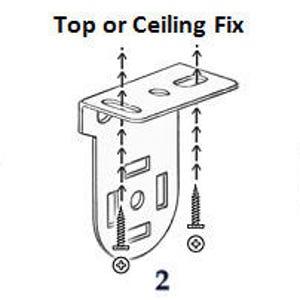 May include: Diagram showing three different ways to install a bracket. The first shows a bracket being installed on the back or face of a surface. The second shows a bracket being installed on the top or ceiling of a surface. The third shows a bracket being installed on the side or end of a surface.