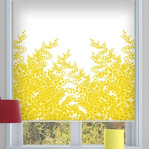 Yellow watercolor branches of mimosa custom made printed window (YEL-94) roller shade opaque or total blackout