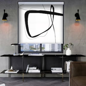 A collection of modern art black & white Drawing design custom made (MN93) printed window roller blind, opaque or blackout shade, cord(less)