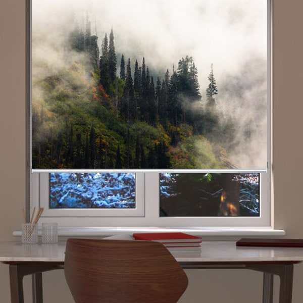 Misty mountains landscape image photo printed custom made window (NAT11) roller blind, regular or blackout shade,  chain or cordless