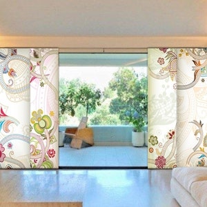 Printed Curtain Panel (4-pieces incl hardware) room divider sliding panels shading system custom made printed Japanese style panels ( PN-2)
